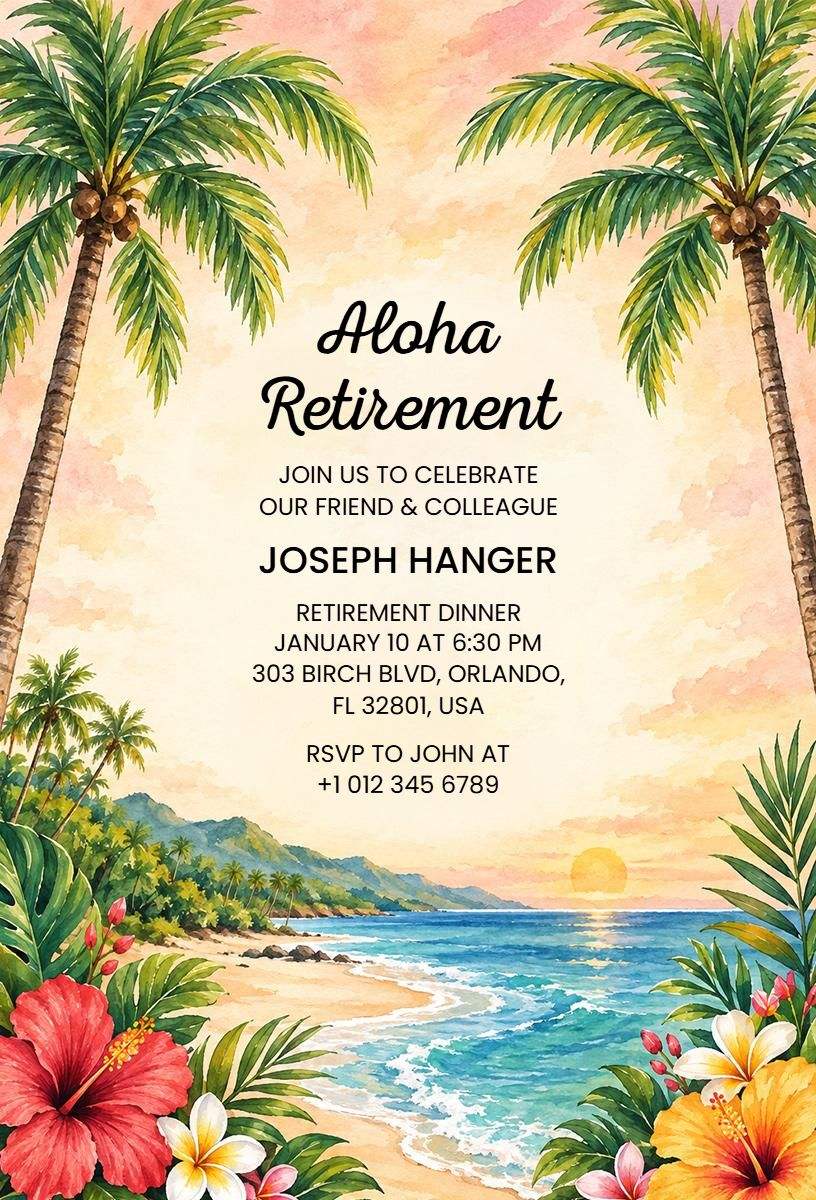 Aloha Sunset Retirement Celebration Invitation Template