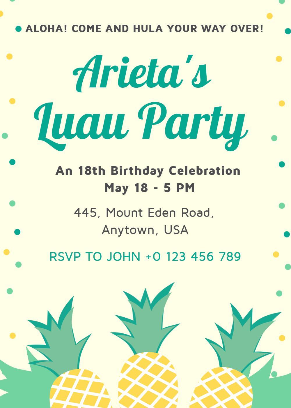 Aloha Tropical Luau Birthday Celebration Invitation Template