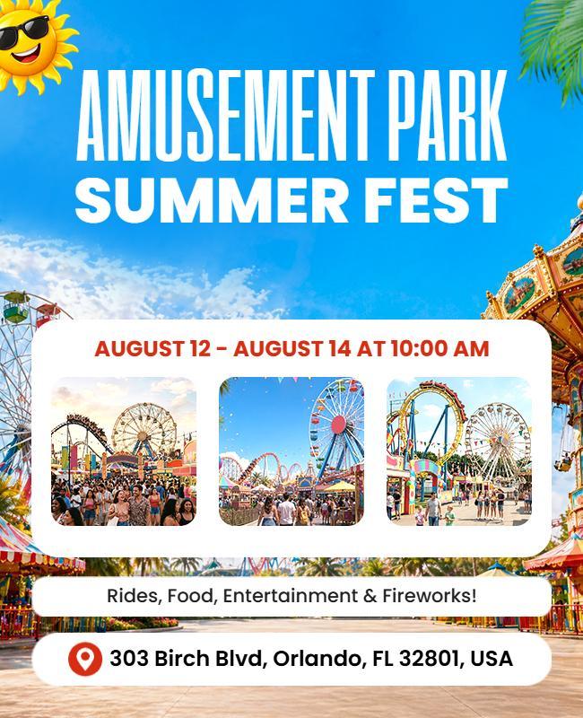 Amusement Park Summer Festival Poster Template
