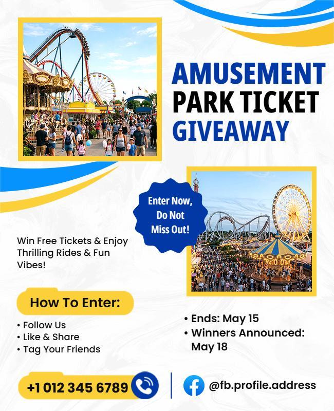 Amusement Park Ticket Giveaway Poster Template