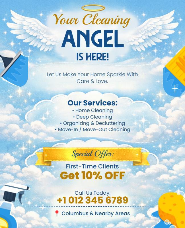 Angel Themed Home Cleaning Services Promotional Flyer Template
