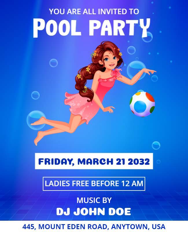 Animated Pool Party Invitation Flyer Template