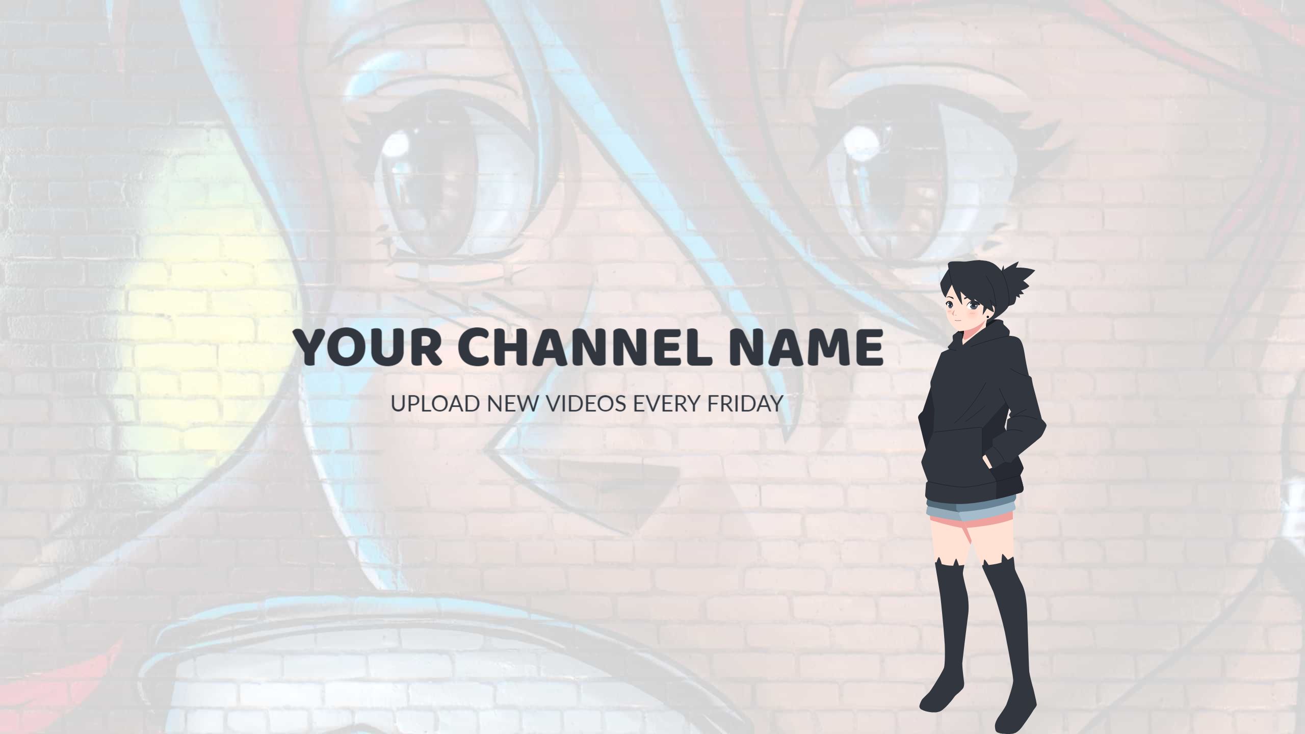 Anime-Inspired Character and Graffiti Design YouTube Banner Template