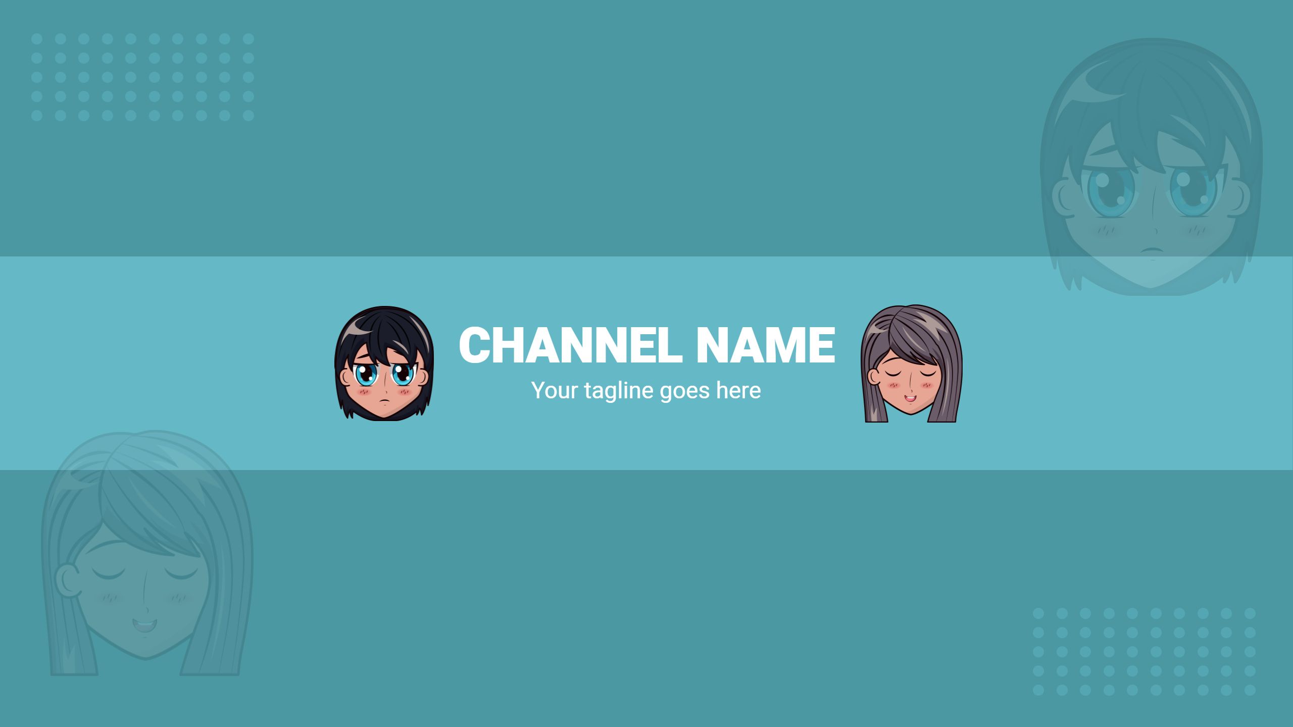 Anime Style Characters on Light Blue Background YouTube Banner Template