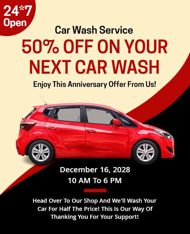 Anniversary Car Wash Discount Flyer Template