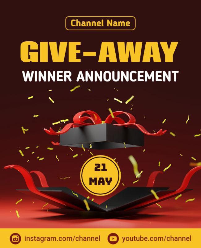 3D Red Giveaway Winner Announcement Flyer Template