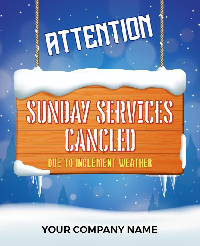 Winter Themed Attention Notice for Cancelled Sunday Services Flyer Template