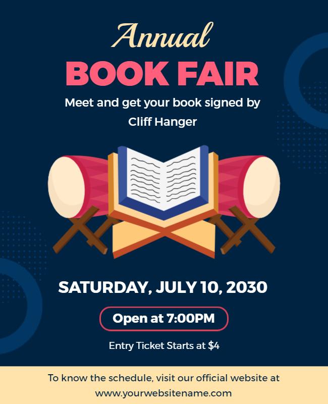 Bold Blue Annual Book Fair with Author Signing Flyer Template