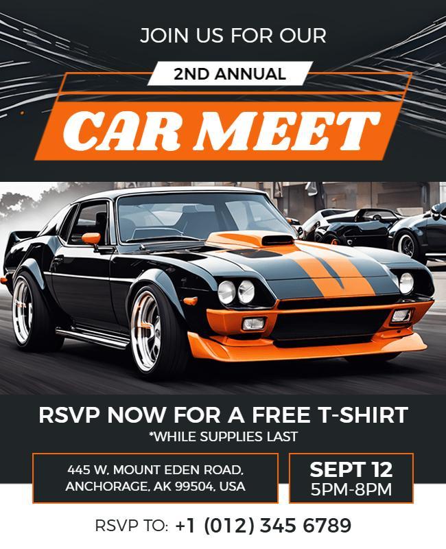 Bold Orange and Black Car Meet Gathering Flyer Template