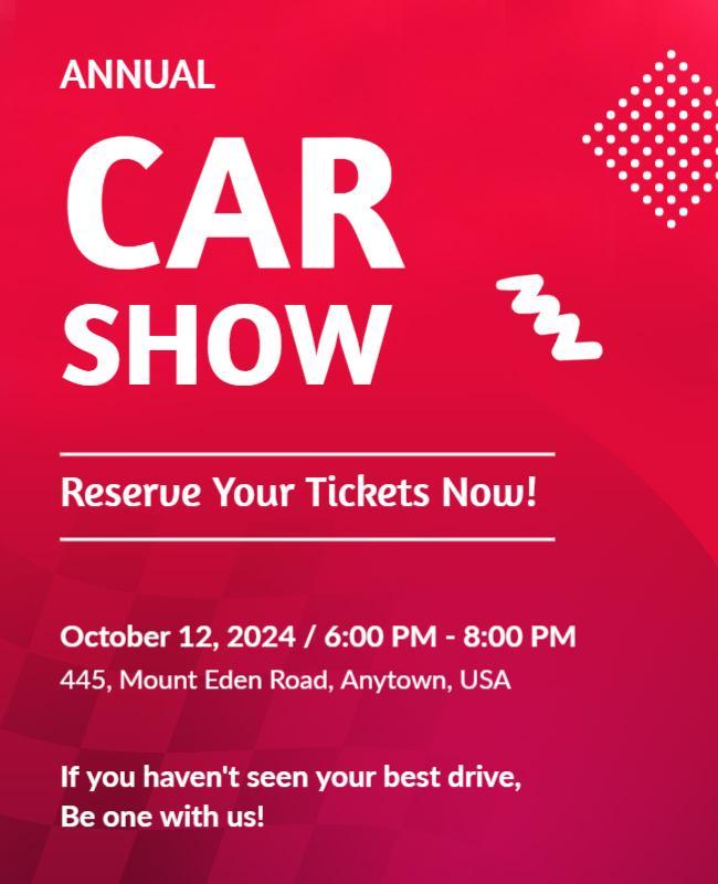 Vibrant Red Annual Car Show Ticket Reservation Flyer Template