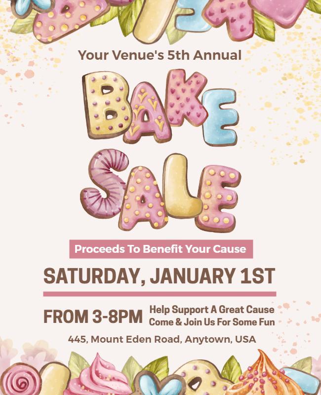 Colorful Whimsical Bake Sale Fundraiser Flyer Template