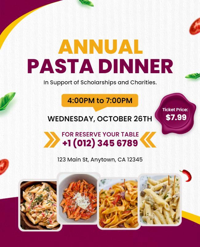 Annual Charity Pasta Dinner Event Flyer Template