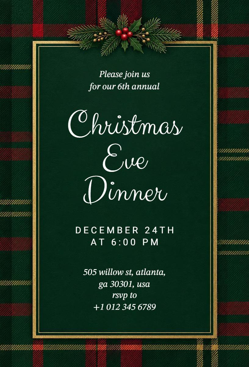 Annual Christmas Eve Dinner Celebration Invitation Template