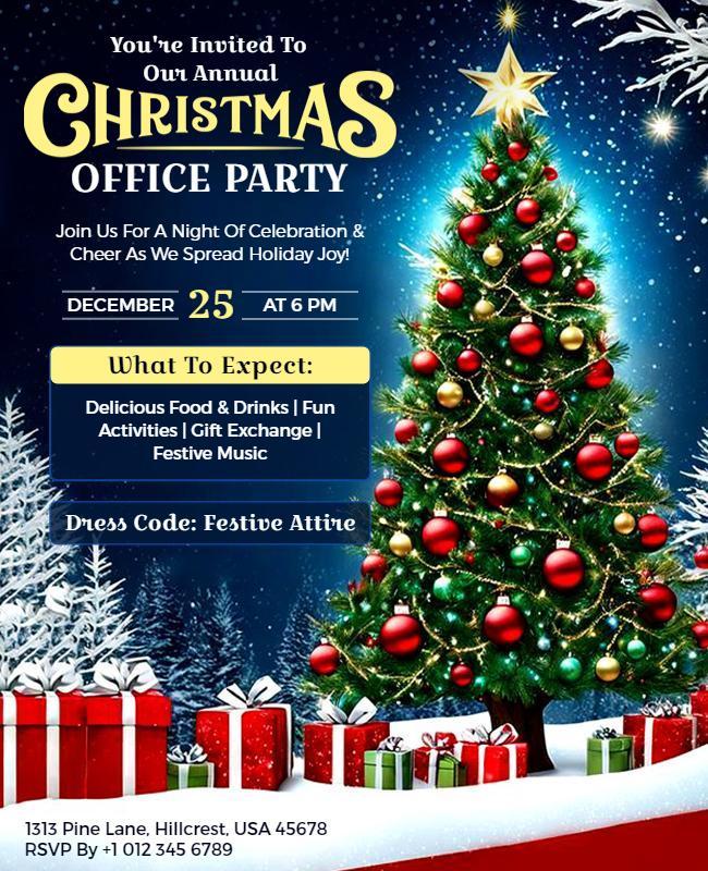 Annual Christmas Office Party Invitation Flyer Template