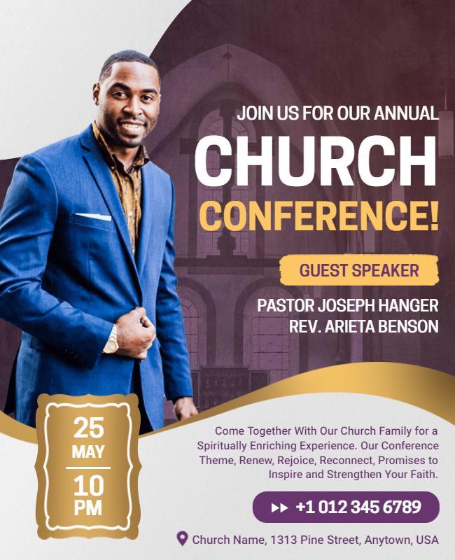 Inviting Purple Annual Church Conference Announcement Flyer Template