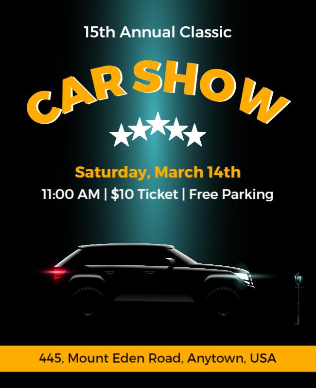 Classic Car Show with Bold Yellow and Black Design Flyer Template