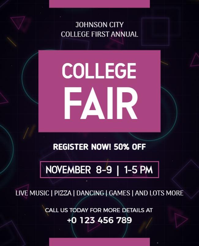 Neon Geometric College Fair Registration Event Flyer Template