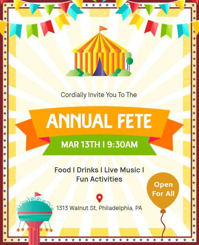 Annual Community Fete Invitation Flyer Template