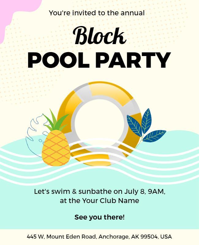 Annual Community Pool Party Invitation Flyer Template