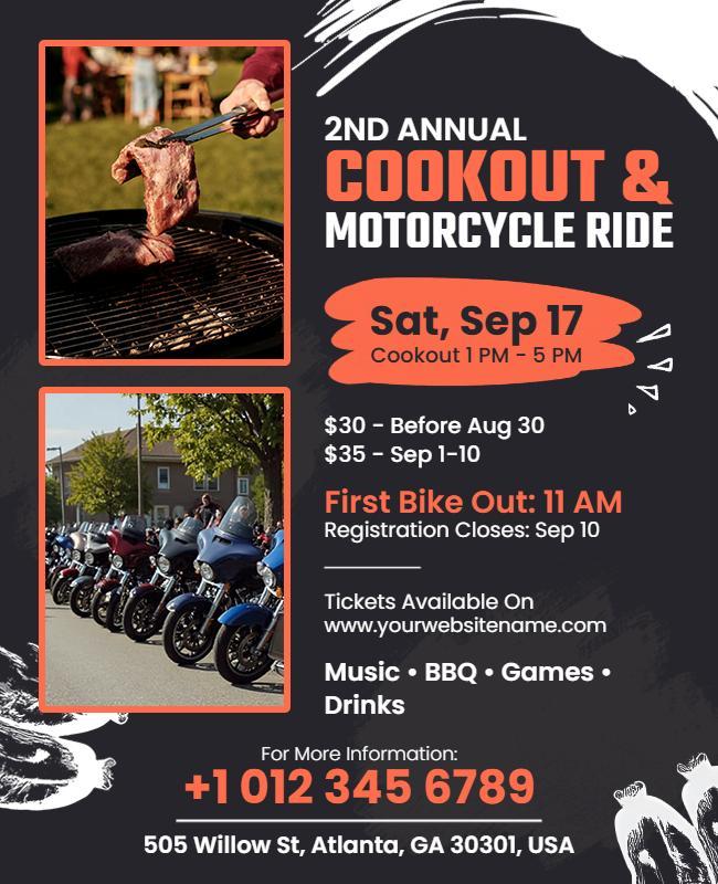 Annual Cookout and Motorcycle Ride Event Flyer Template