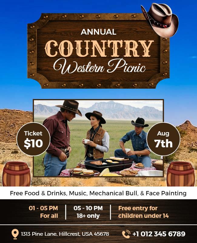 Annual Country Western Picnic Event Flyer Template