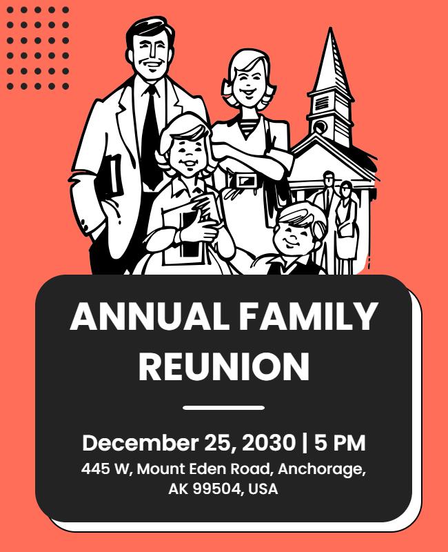 Vibrant Coral Family Reunion Gathering Flyer Template