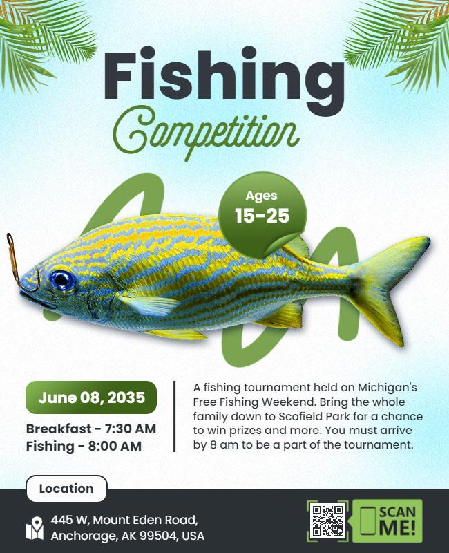 Playful Aqua Fishing Competition Event Flyer Template