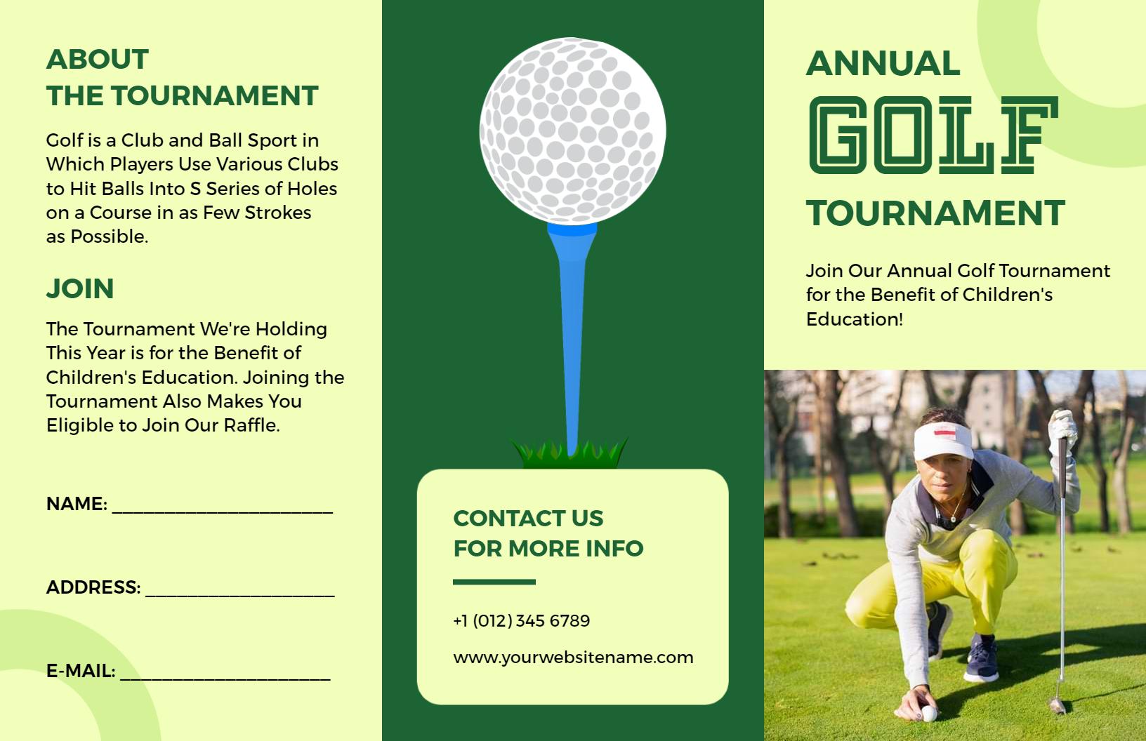 Annual Golf Tournament Charity Event Registration Brochure Template