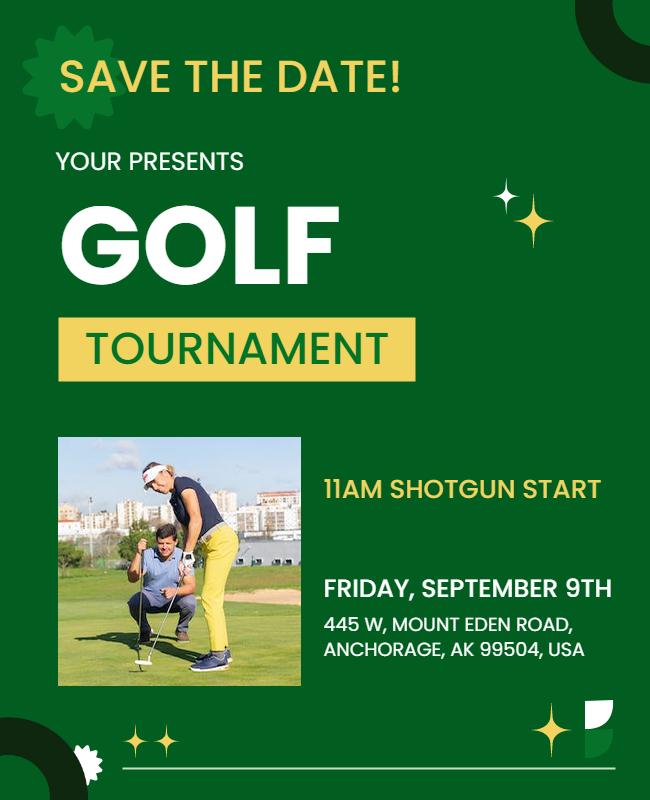 Vibrant Green Golf Tournament Invitation Flyer Template