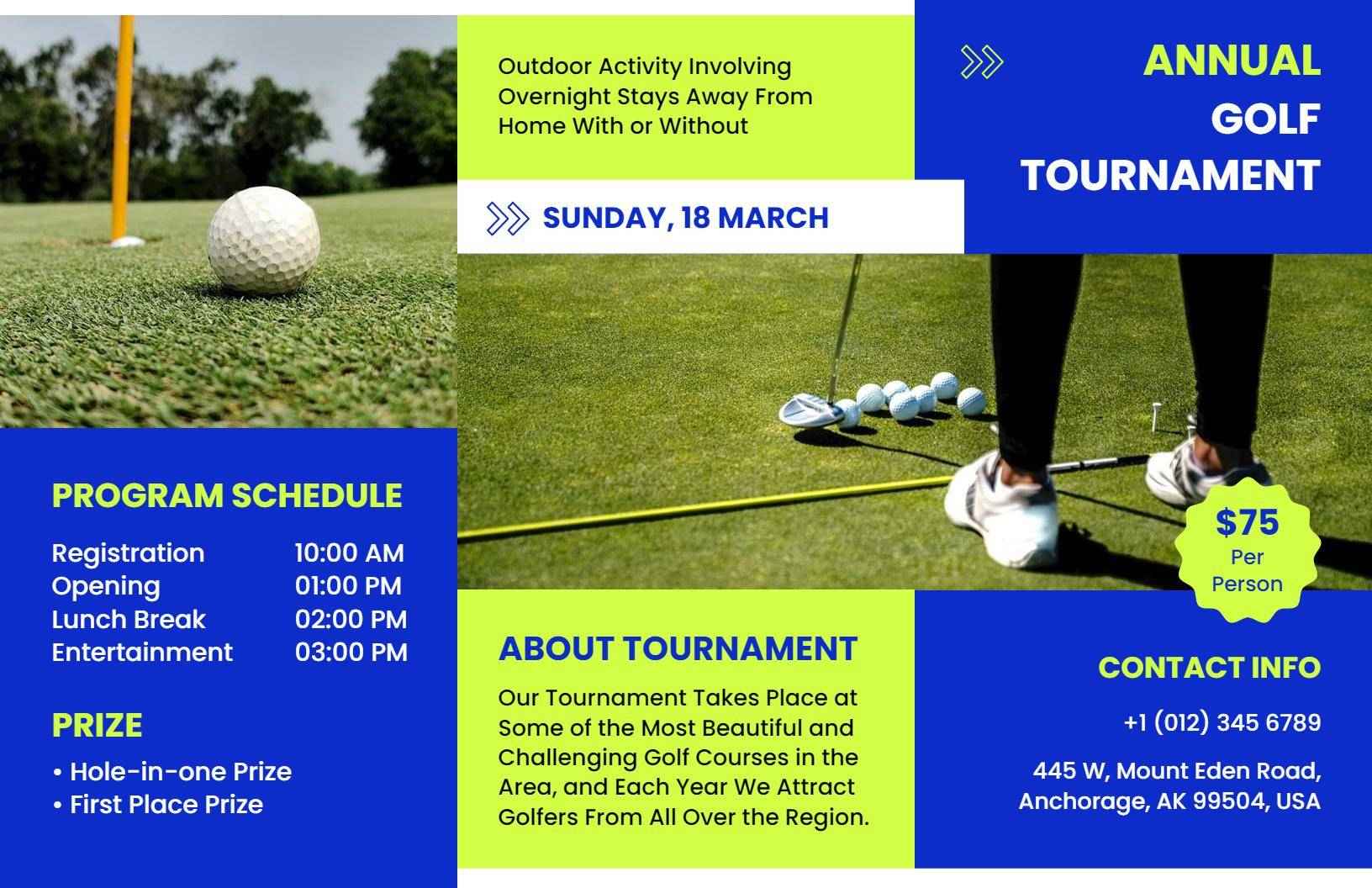 Annual Golf Tournament Registration and Event Details Brochure Template