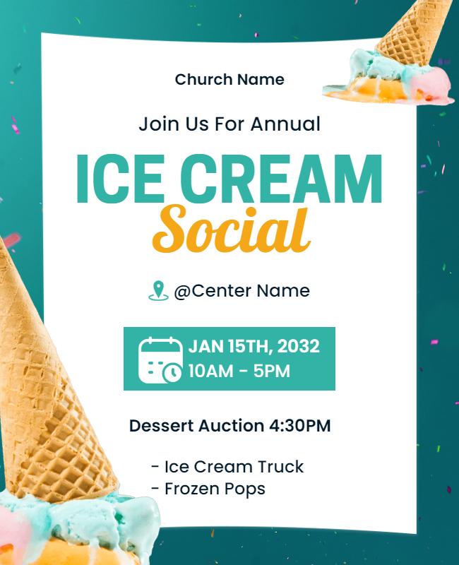 Bright Aqua Ice Cream Social Event Flyer Template