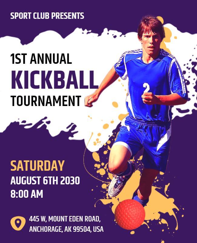 Dynamic Purple Kickball Tournament Event Flyer Template