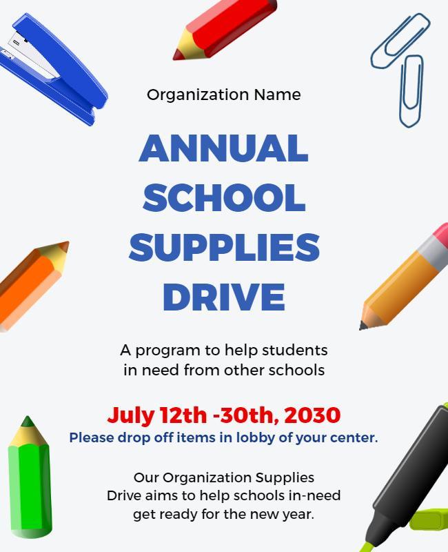 Annual School Supplies Drive Flyer Template