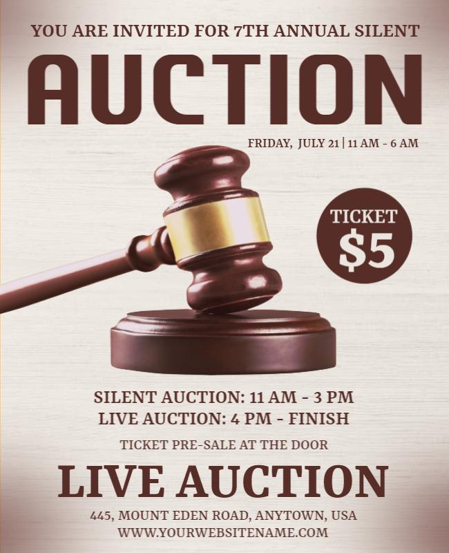 Elegant Brown Auction Event Fundraiser Flyer Template