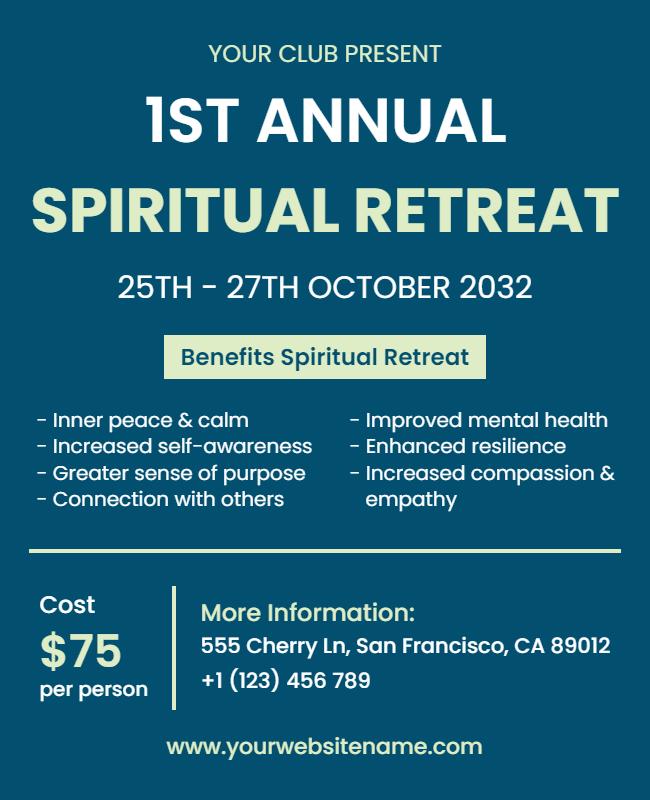 Calm Teal Spiritual Retreat for Inner Peace Flyer Template