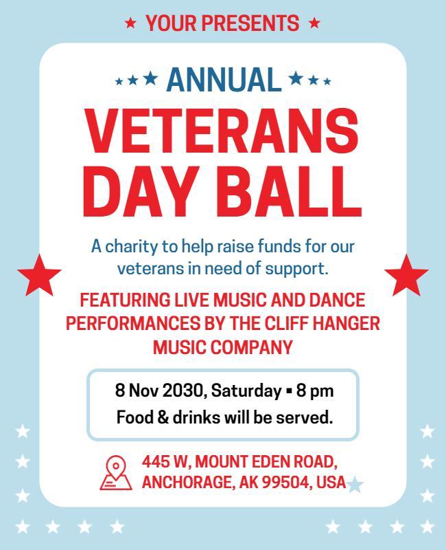 Annual Veterans Day Ball Charity Flyer Template