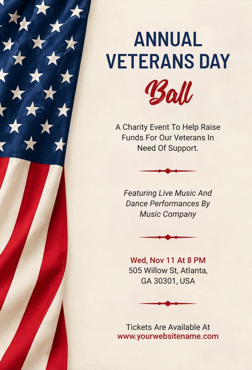 Annual Veterans Day Charity Ball Invitation Template