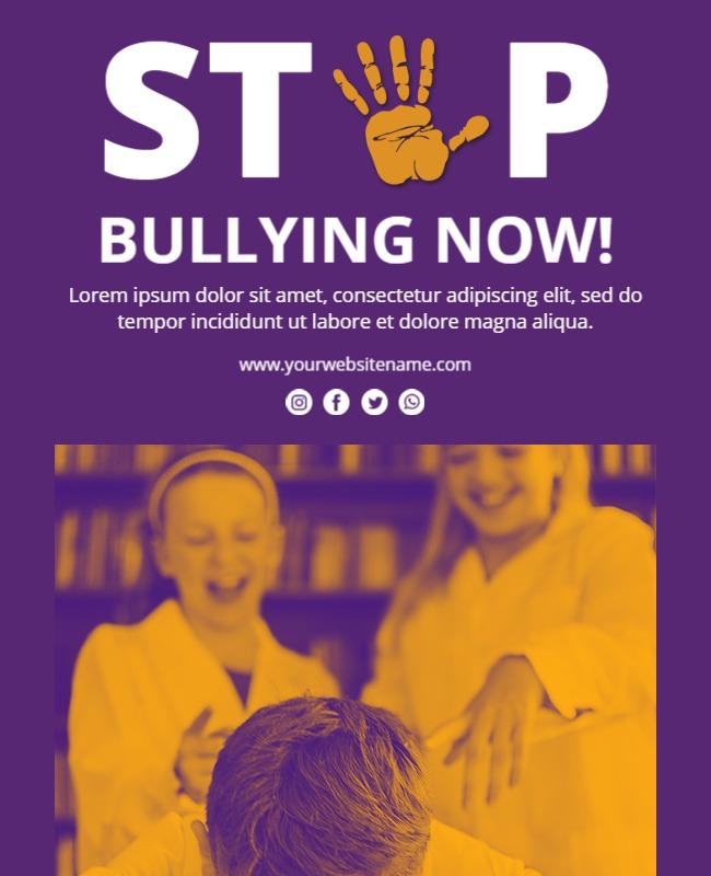 Bold Purple Anti-Bullying Awareness Campaign Flyer Template