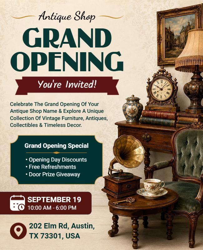 Antique Shop Grand Opening Invitation Flyer Template