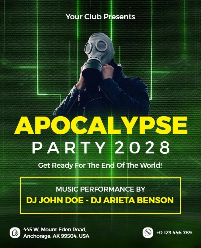 Apocalypse Themed Party Flyer with Gas Mask Design Template