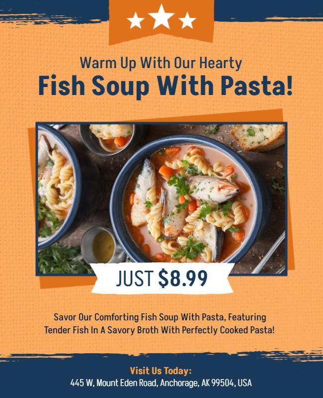 Appetizing Fish Soup Pasta Restaurant Flyer Template