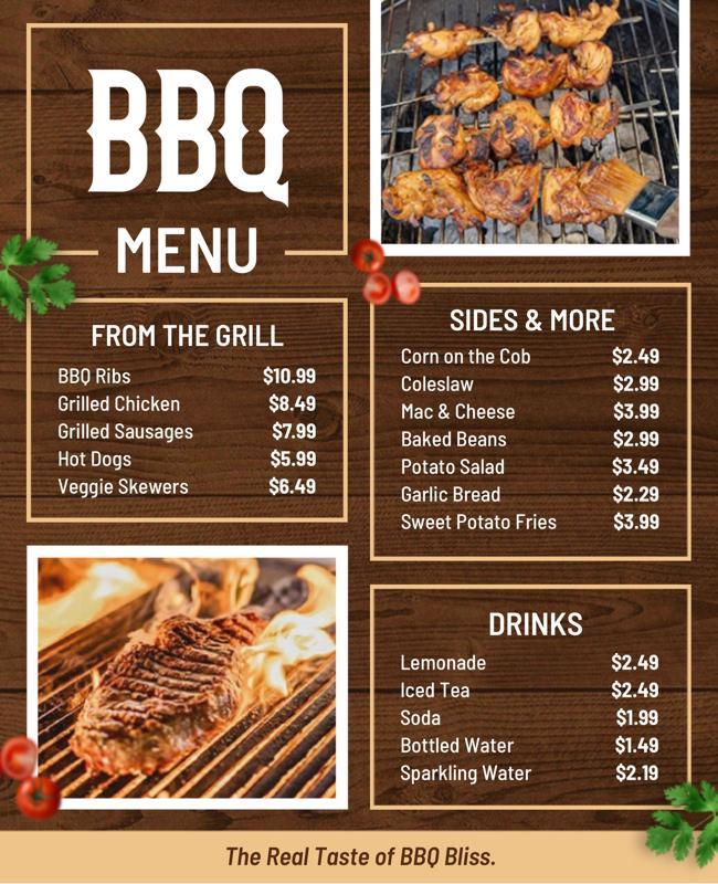 Appetizing Grilled Meat BBQ Menu Design Flyer Template