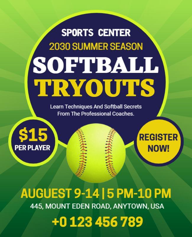 Apple and White Softball Tryout Flyer Designs Template