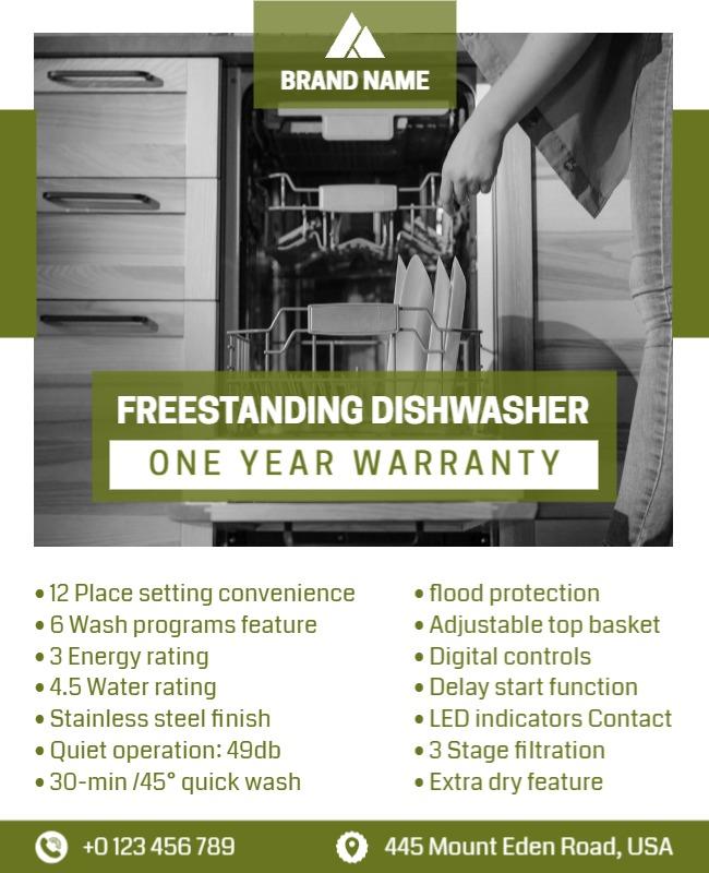 Appliance Store Dishwasher Warranty Flyer Template