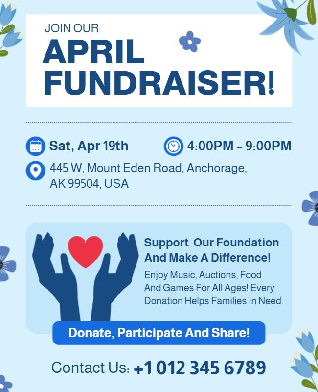 April Fundraiser Donation Participation Flyer Template
