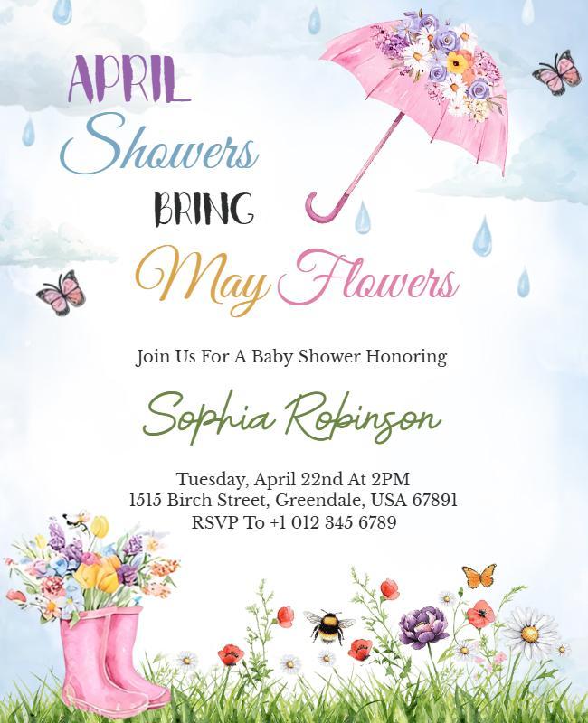 April Showers May Flowers Baby Shower Flyer Template