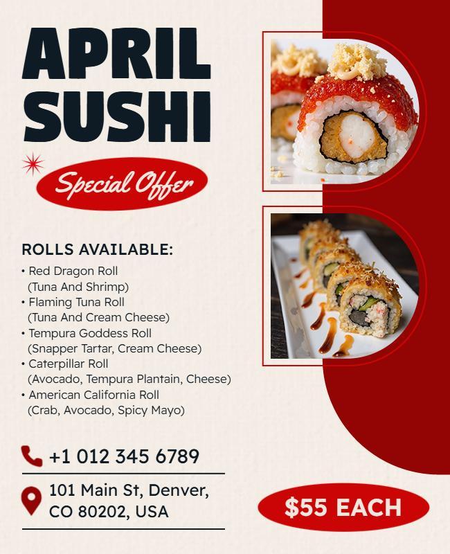 April Sushi Restaurant Special Offer Flyer Template
