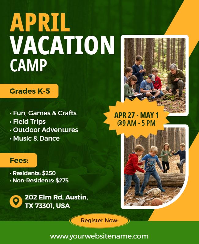 April Vacation Camp Advertisement Flyer Template