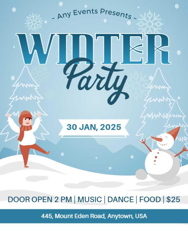 Aqua Island and White Winter Party Flyer Template