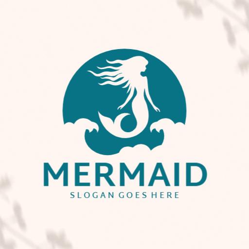 Aqua Mermaid Design Embracing Ocean Waves and Serenity Logo Template